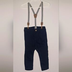 H&M Little Boys Navy Blue Pants with Striped Suspenders 12-18 Months